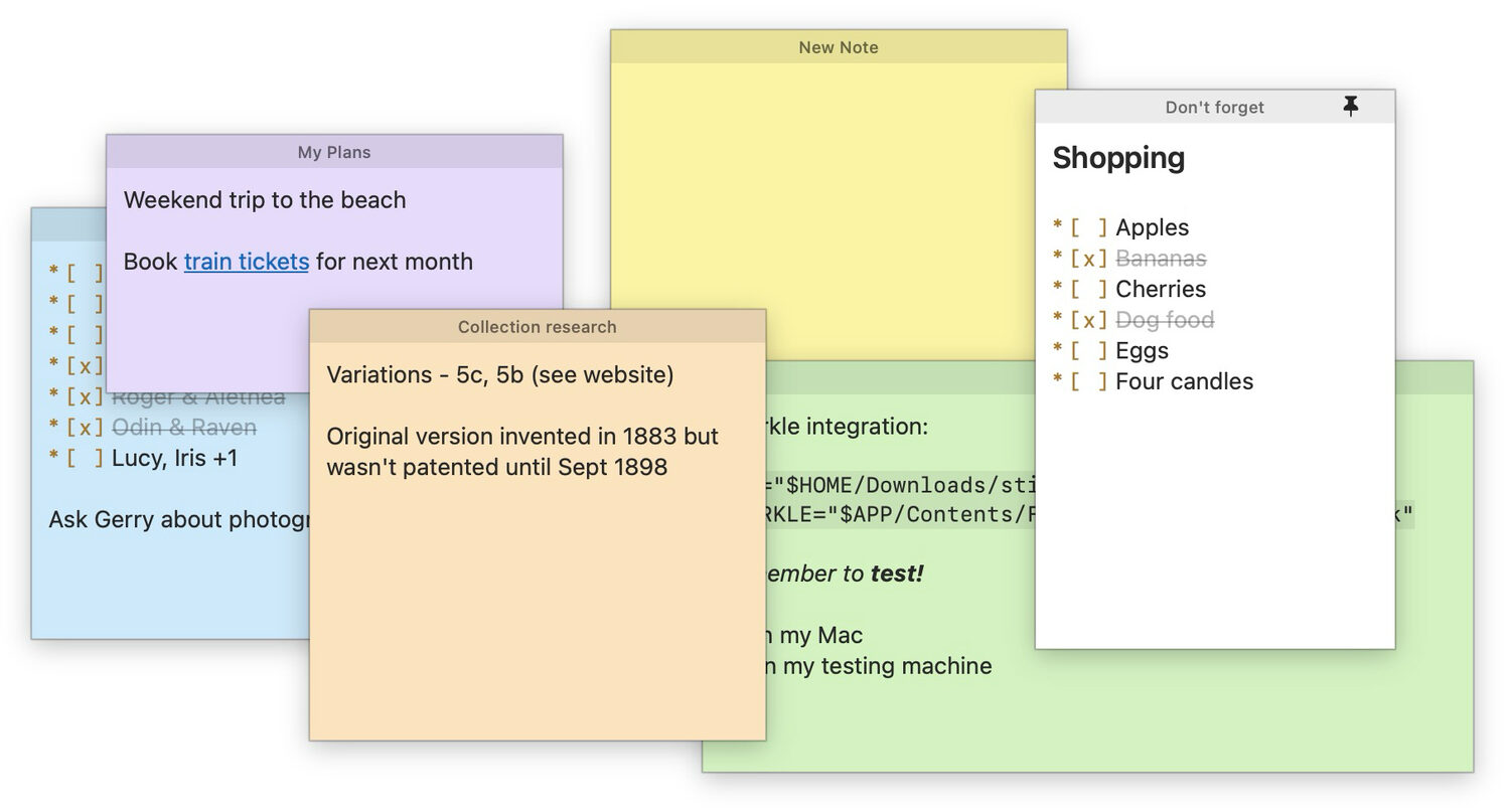 Several colourful StickUp notes arranged on a Mac desktop