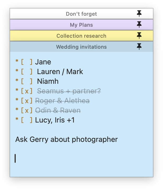 Several StickUp notes rolled up to their title bars